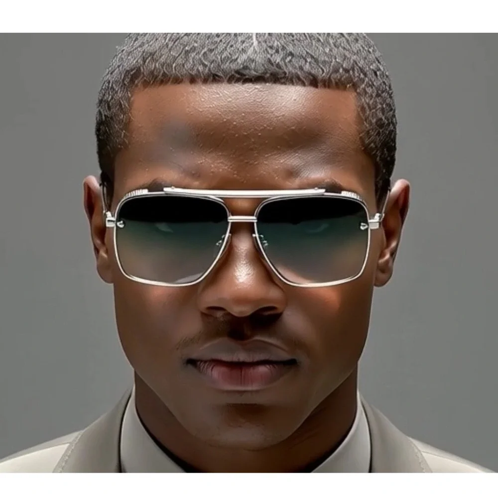 Aviator Sunglasses Silver Frame Square Gradient Lens Steampunk Style Shades‎